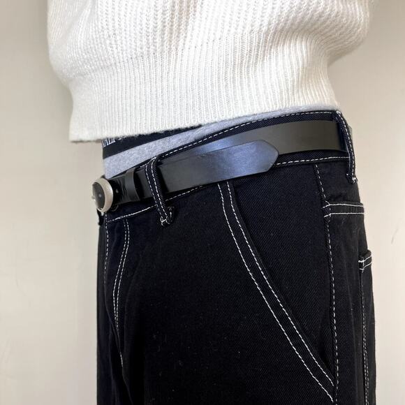 y2k style black american western simple designer oval belt - Picture 3 of 7